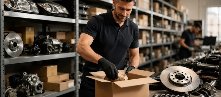 Warehouse worker packing car parts for shipping — e-commerce Google Ads case study