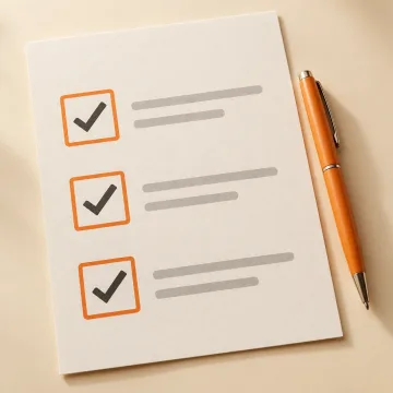 Checklist of store policies with orange check marks