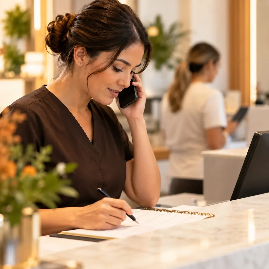 Clinic front desk coordinator booking a patient appointment by phone