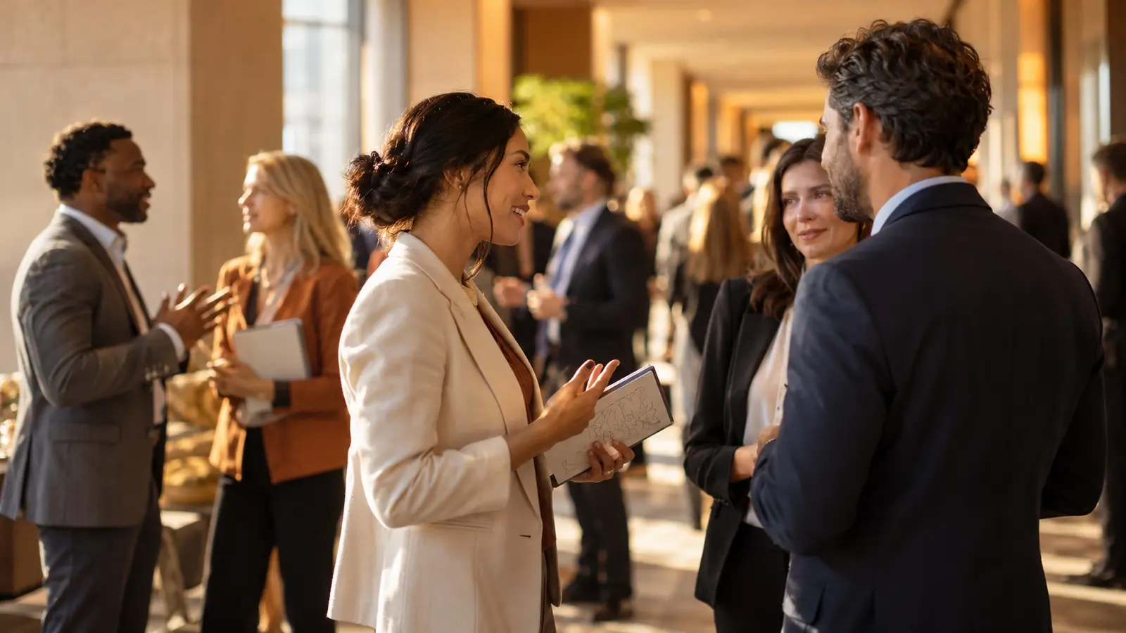 Business professionals networking at a conference