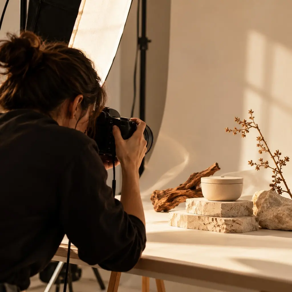 Photographer shooting a product for ad creatives