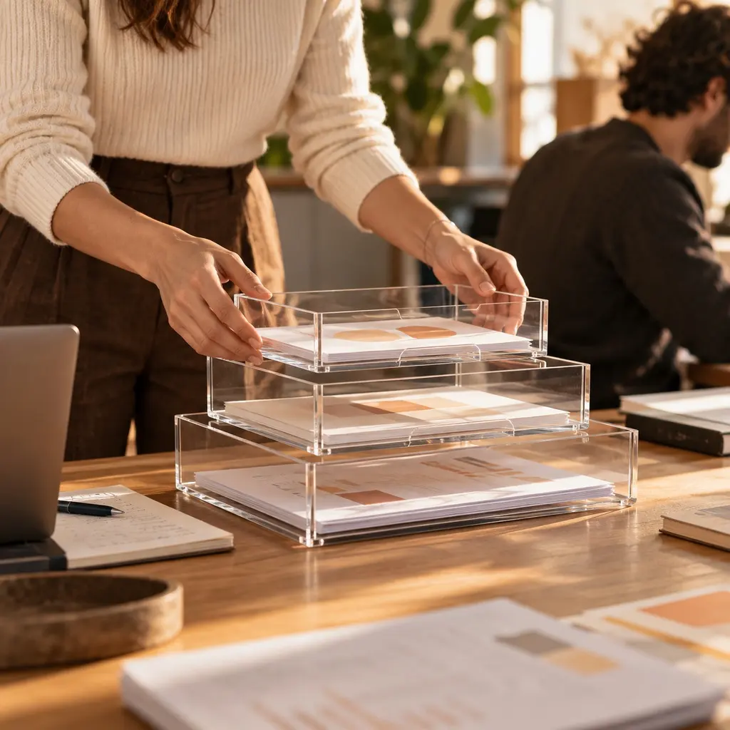 Three stacked trays of different sizes like a funnel