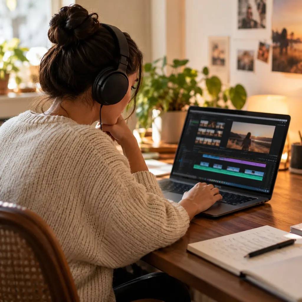 Video editor reviewing short clips